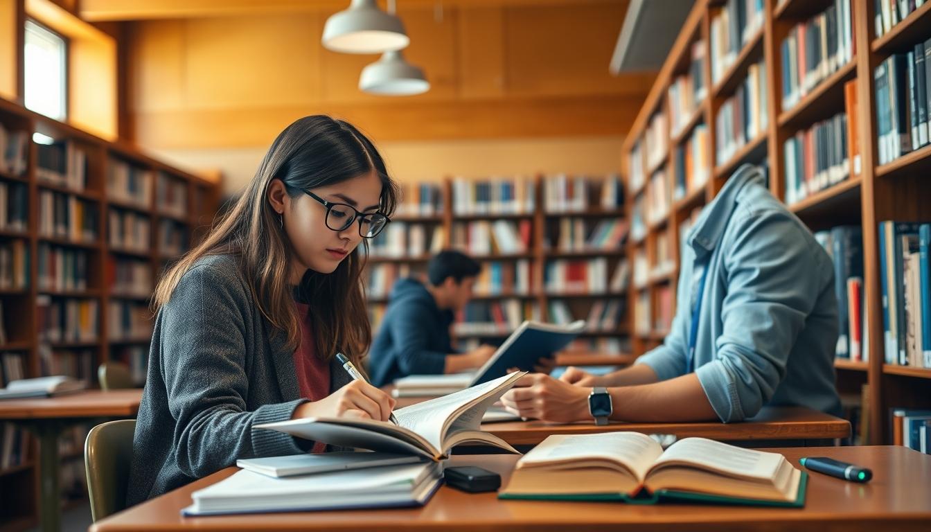 Student using learning strategies while studying