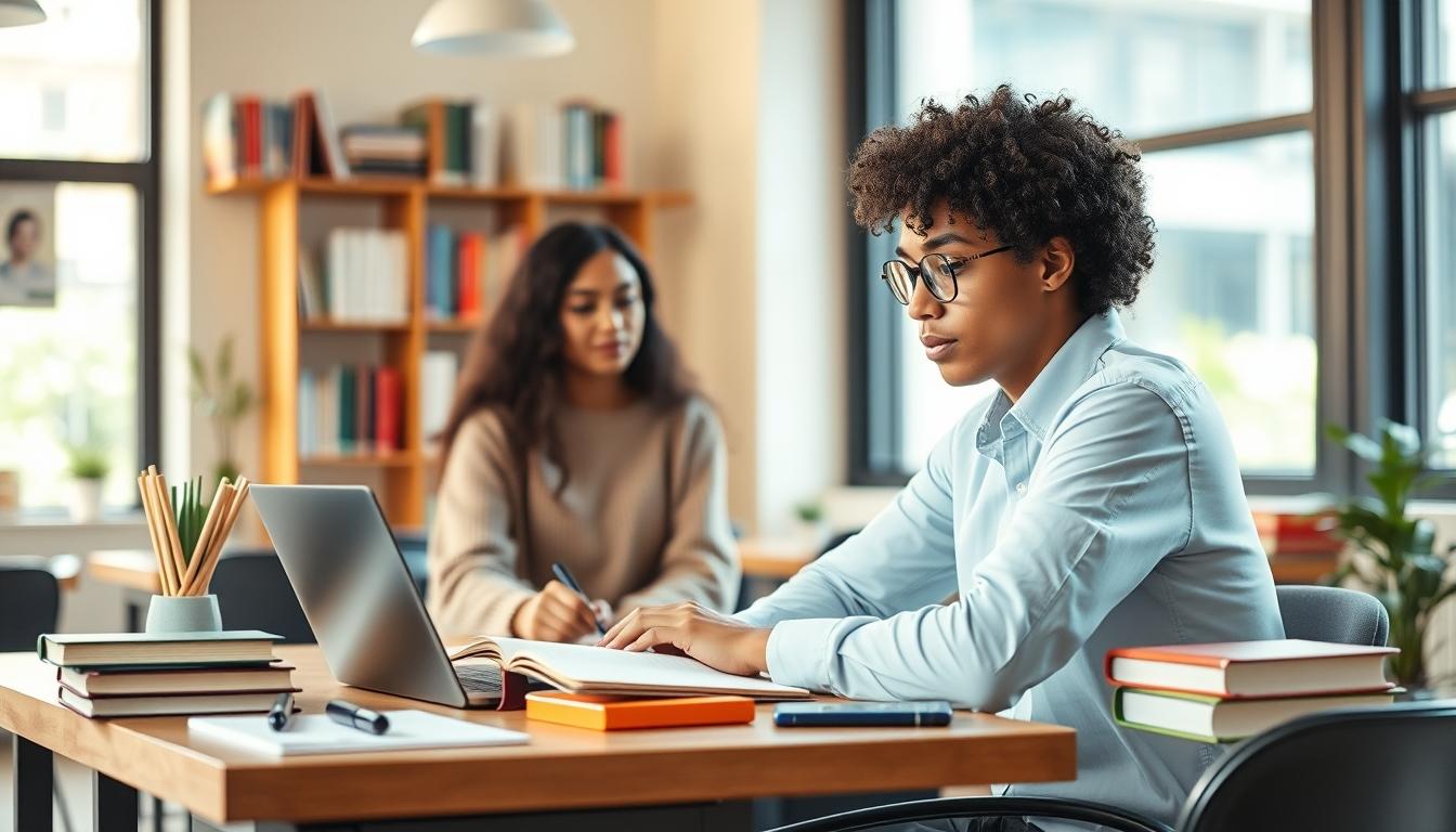 Students studying together in modern classroom